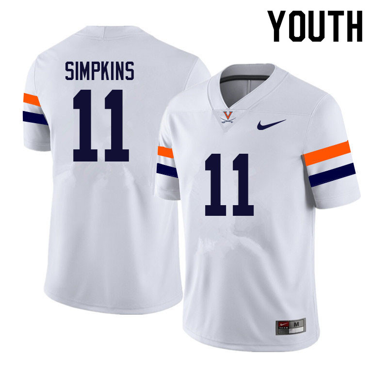 Youth #11 William Simpkins Virginia Cavaliers College Football Jerseys Sale-White